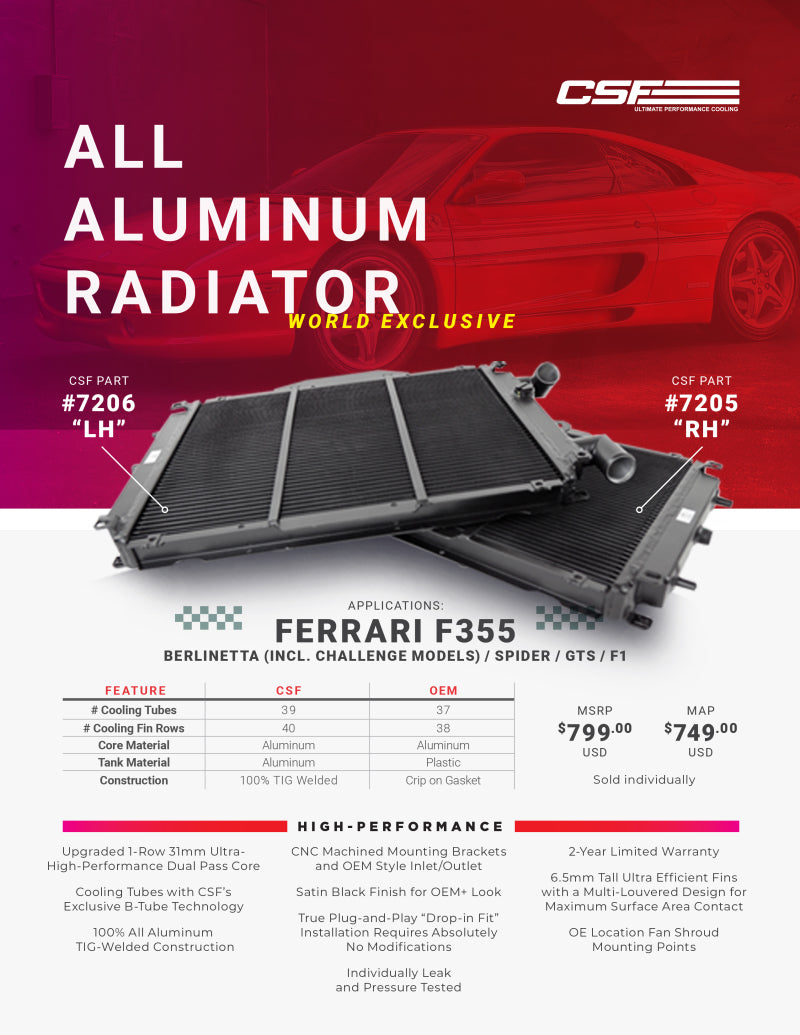 CSF Ferrari F355 High Performance All-Aluminum Radiator - Right 7205